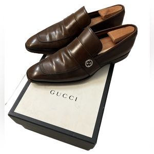 Mens Gucci Brown Leather GG Loafers
